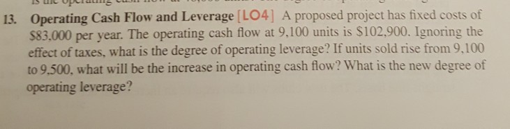  Operating Cash Flow and Leverage [LO4] A proposed project has fixed