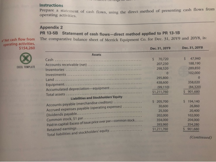  Instructions Prepare a statement of cash flows, using the direct method