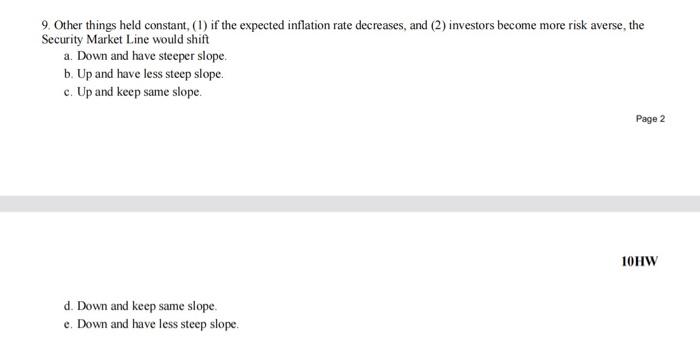  9. Other things held constant, (1) if the expected inflation rate