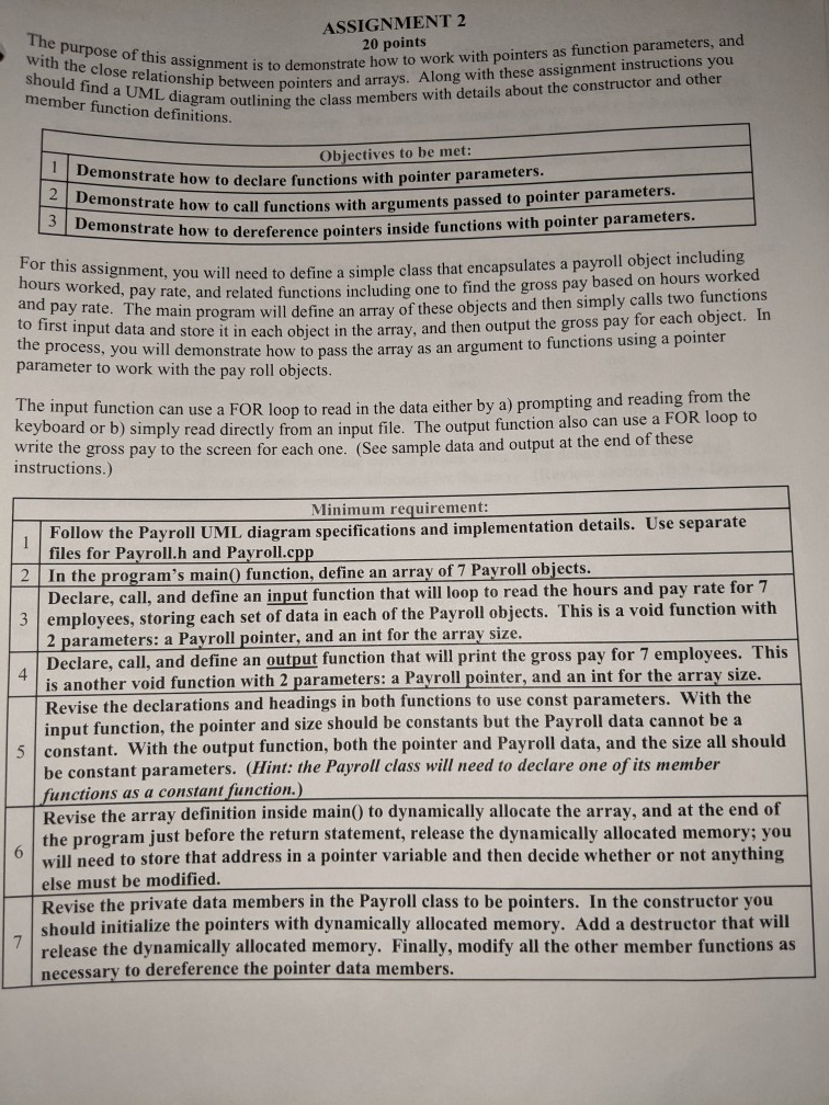 Payroll class Payroll hours : double - payRate : double + Payroll)