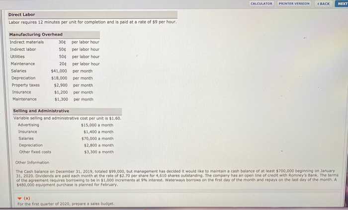 its budget for the coming year, 2020. The first step is to