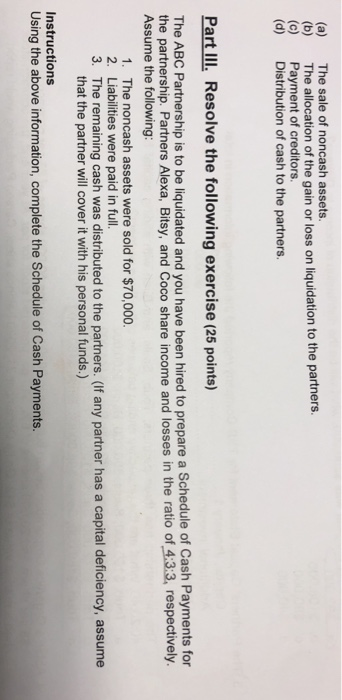 Schedule of Cash Payments for the partnership. Partners Alexa, Bitsy, and Coco