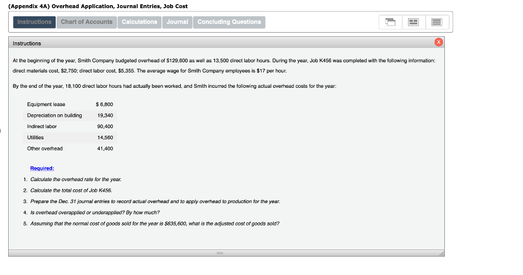 (Appendix 4A) Overhead Application, Journal Entries, Job Cost Instructions Chart of