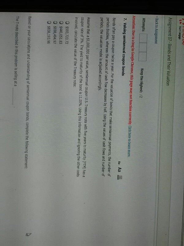  Assignment 07-Bonds and Their Valuation s Back to Assignment Attempts Keep