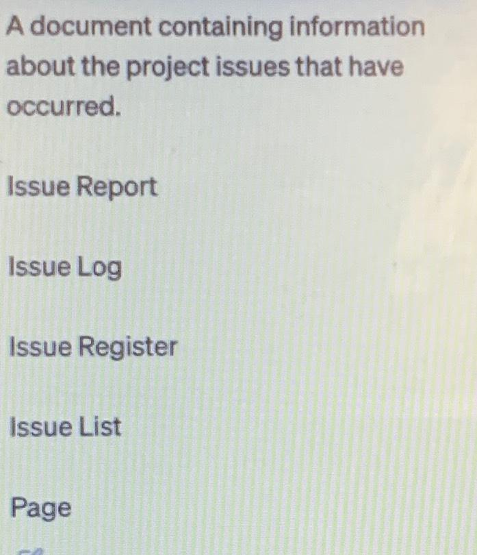  A document containing information about the project issues that have occurred.