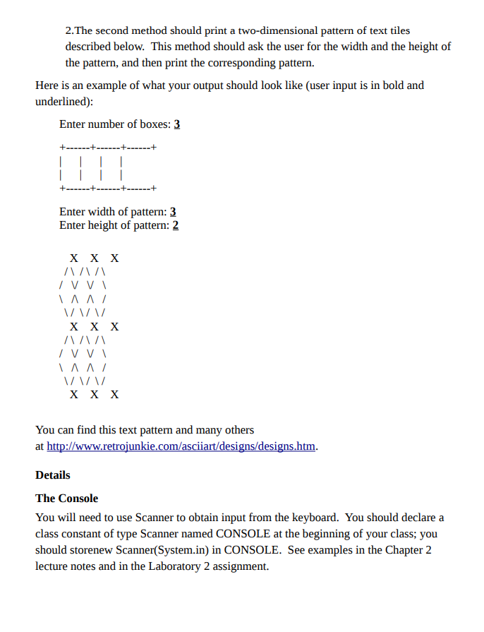 Project 1: Print Text Patterns The Patterns Class Objectives This is one