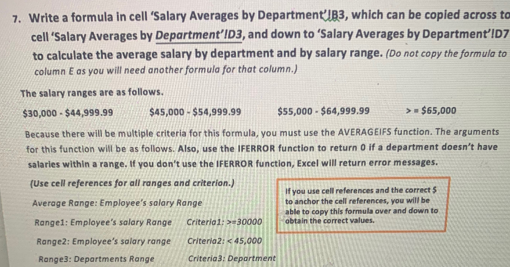 cell 'Salary Averages by Department'\B3, which can be copied across to cell