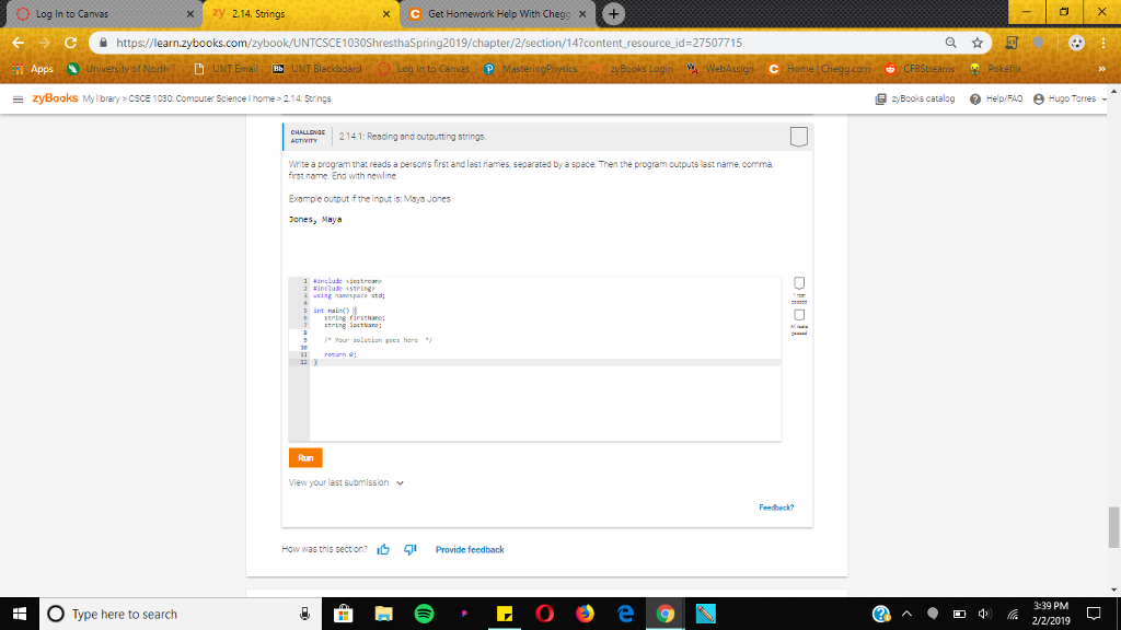  Log In to Canvas xy2.14, Strings Get Homework Help With Chegg