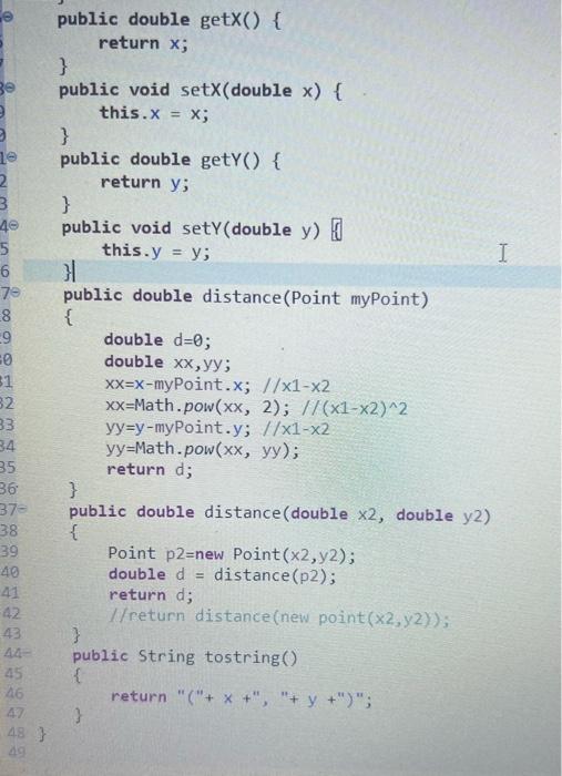 properties: - Two instance variables x and y (of type integer) that