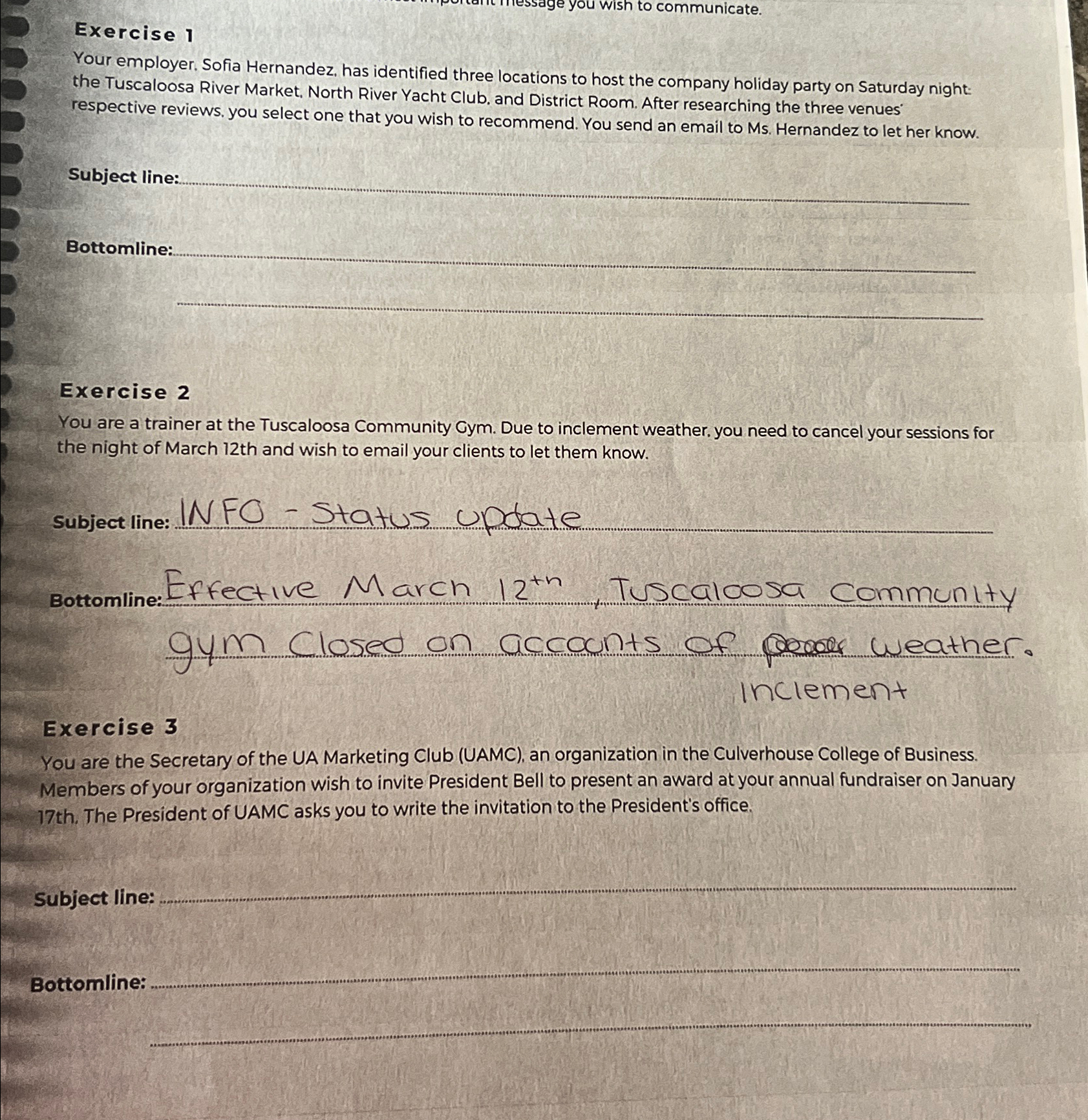  Exercise 1 Your employer. Sofia Hernandez, has identified three locations to