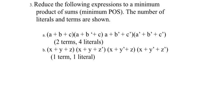 product (minimum SOP). The number of literals and terms are shown. (2