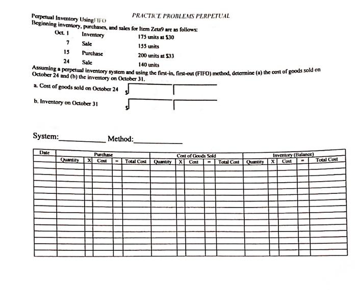  l'arpetual Inventory Using PRACTICE PROBLEMS PERPETUAL Beginning inventory. purchases, and sales