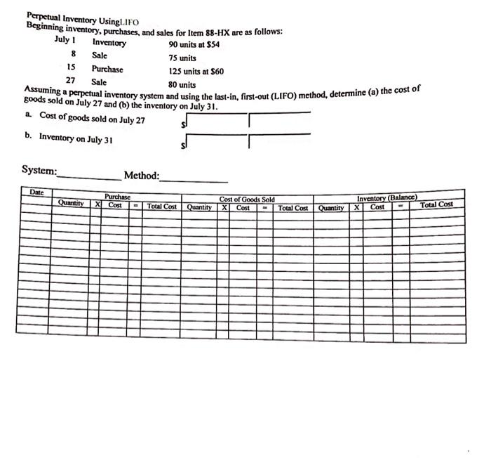 for liem Zar) are as follows Od. 1 Inventory 175 units at