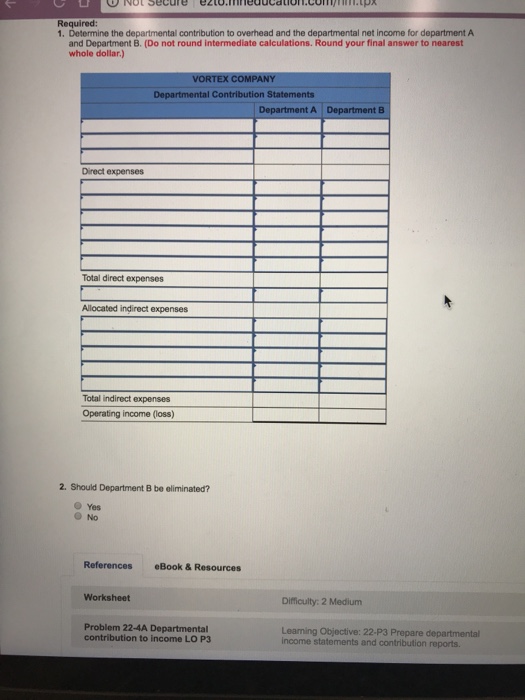 two departments Information about those departments follows Sales Cost of goods sold