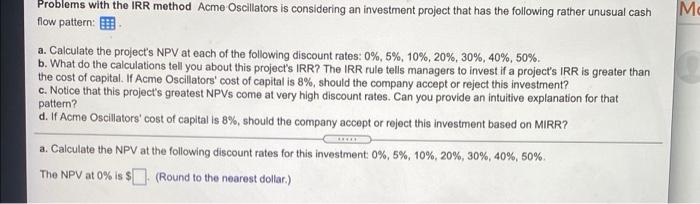  . Problems with the IRR method Acme Oscillators is considering an