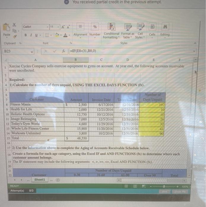 pleas answer in excel formulas You received partial credit in the previous