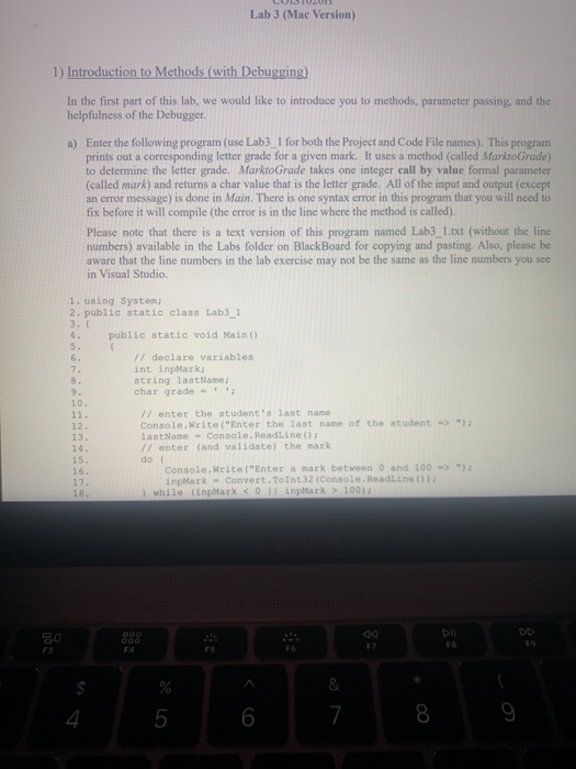  Lab 3 (Mac Version) 1) Introduction to Methods (with Debugging) In