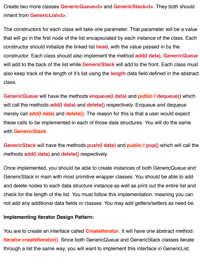 will implement your own versions of the stack and queue data structures.