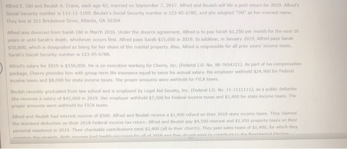  Alfred E. Old and Beulah A. Crane, each age 42, married
