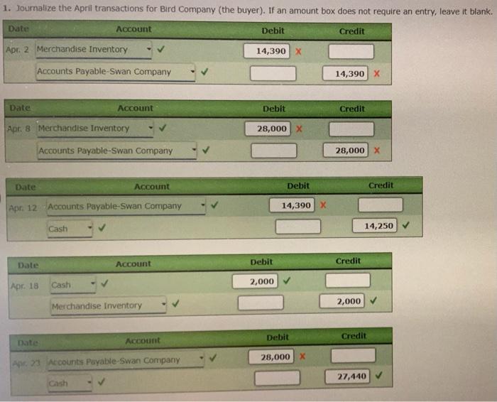 to keep the merchandise. 23. Bird Company paid Swan Company for purchase