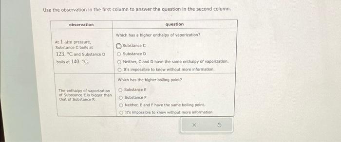  Use the observation in the first column to answer the question