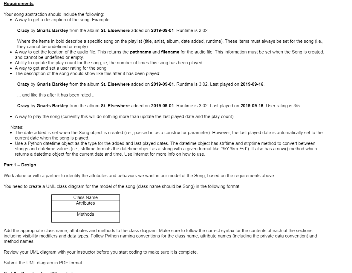  This is needed for a python program Requirements Your song abstraction