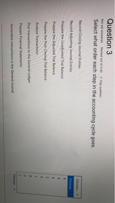  Question 3 Not yet answered Select what order each step in