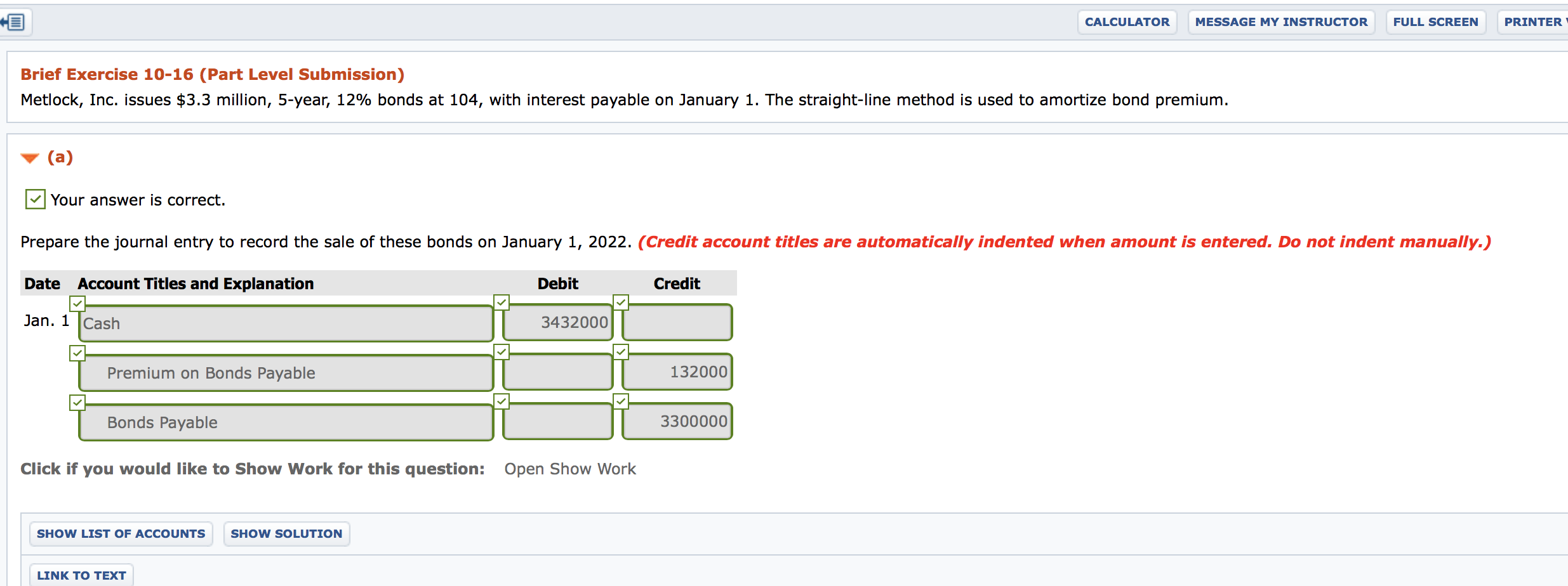 CALCULATOR MESSAGE MY INSTRUCTOR FULL SCREEN PRINTER Brief Exercise 10-16 (Part