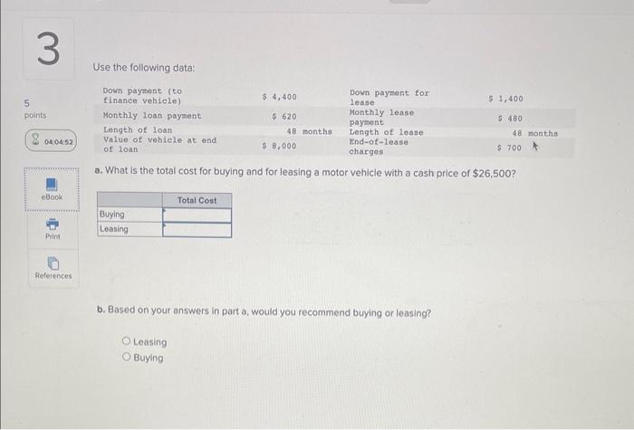 please help! Use the following data: a. What is the total cost