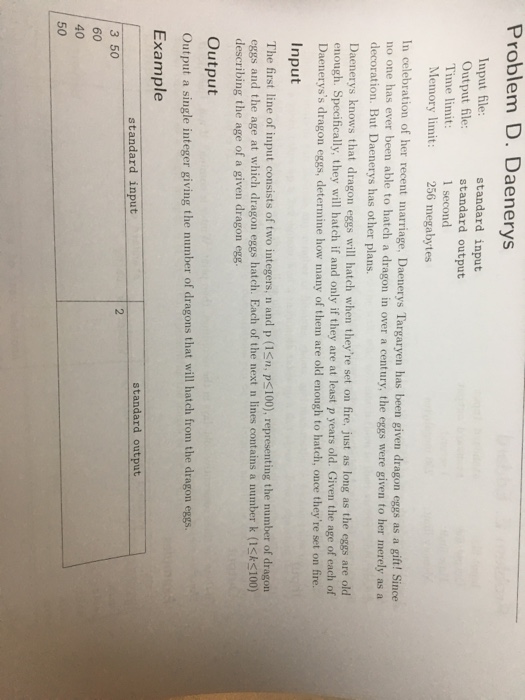  In c++ please Problem D. Daenerys Input file: standard input standard