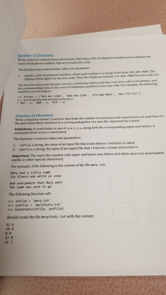  help Question 12 (20 points) Write a function named analyz count