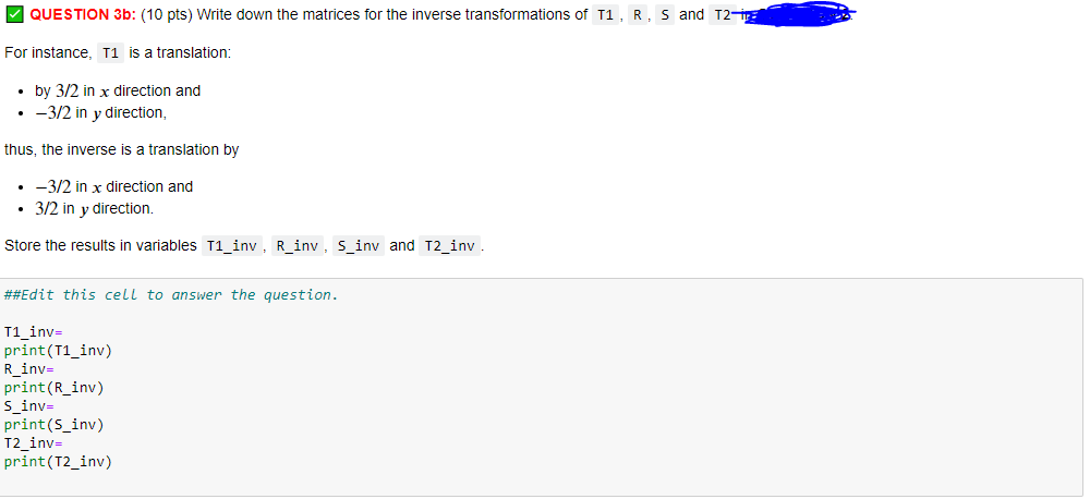 the answer should include np.matrix and should only have the lines
