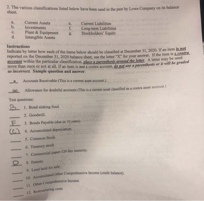  2. The various classifications listed below have been used in the