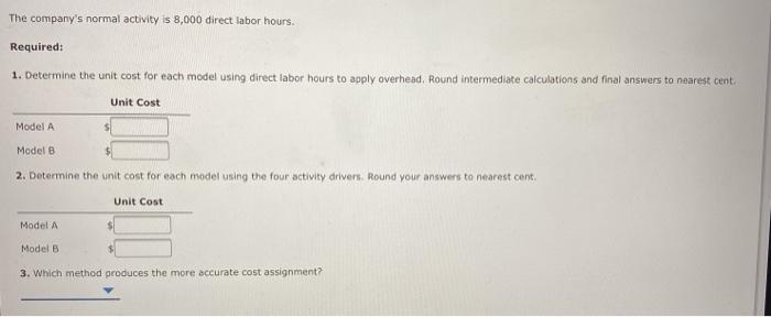 Overhead Rates, Activity Drivers Deoro Company has identified the following overhead activities,