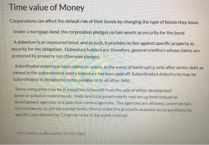  discuss prompt, resource or idea/example what are debentures and why are