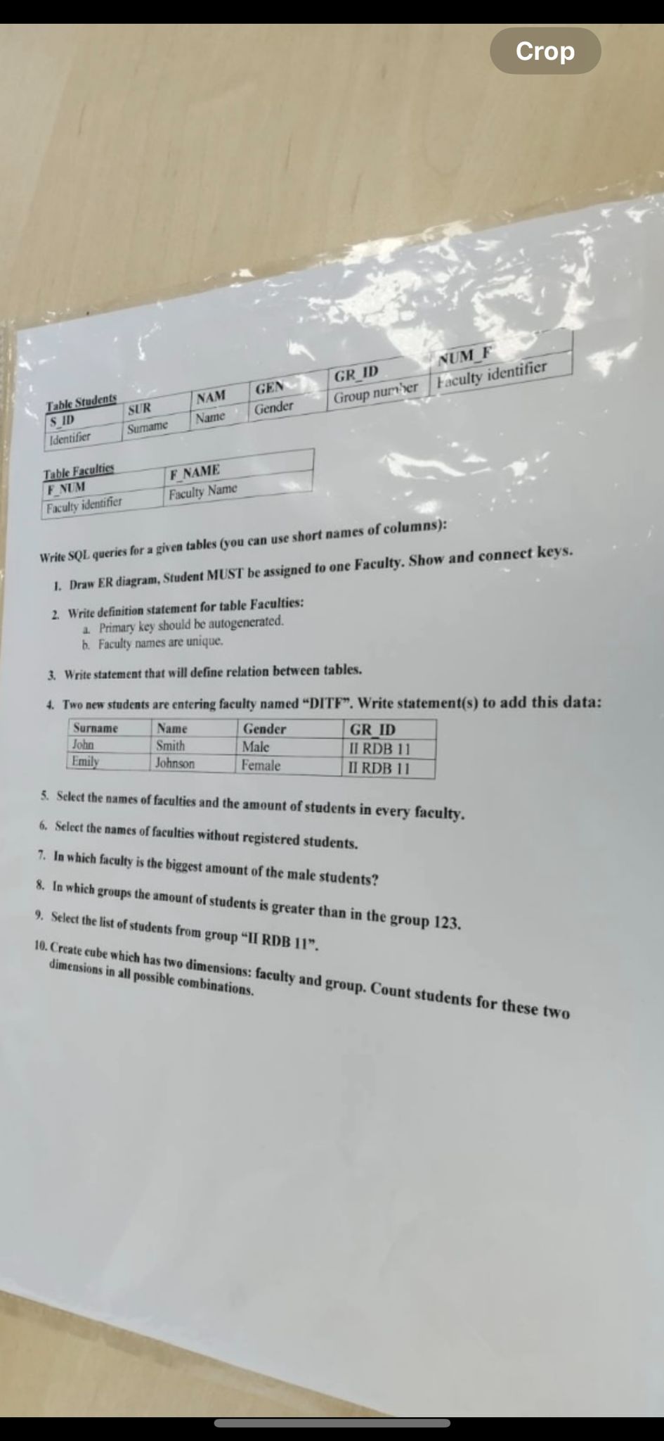  S_ID Identifier GEN Write SQL queries for a given tables (you