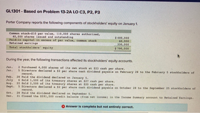  GL1301 - Based on Problem 13-2A LO C3, P2, P3 Porter