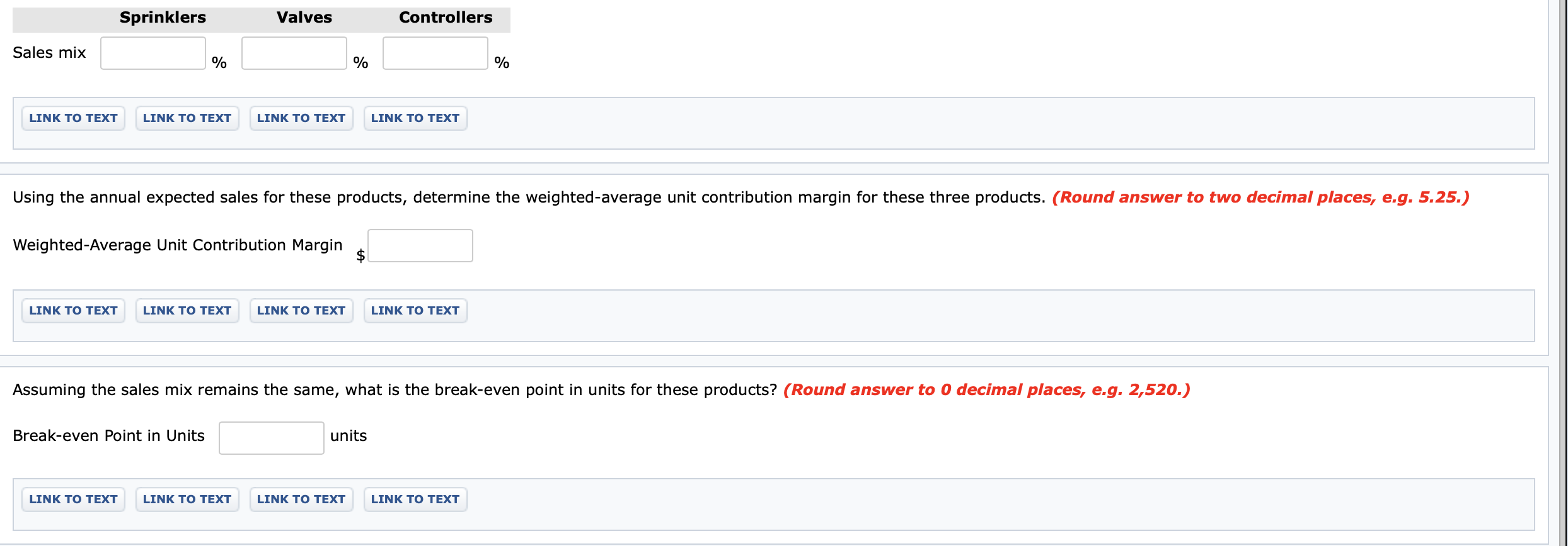 of sprinklers, valves, and controllers as follows. Annual expected sales: Sale of