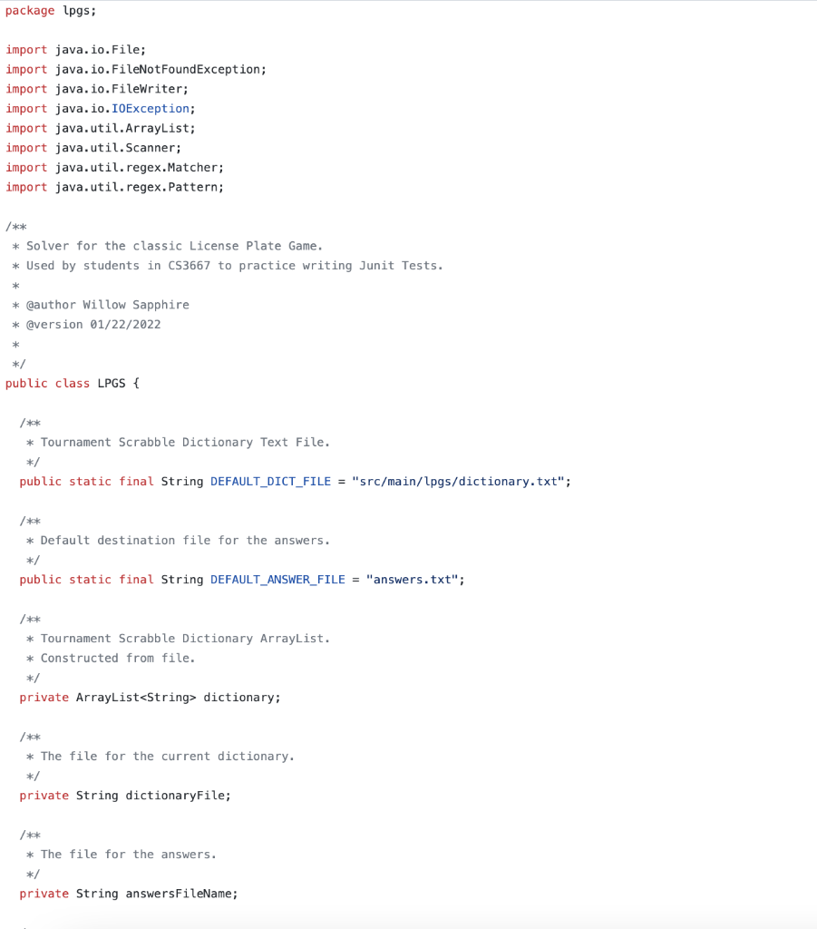 Java need help making test file: Only things Needed to do: A