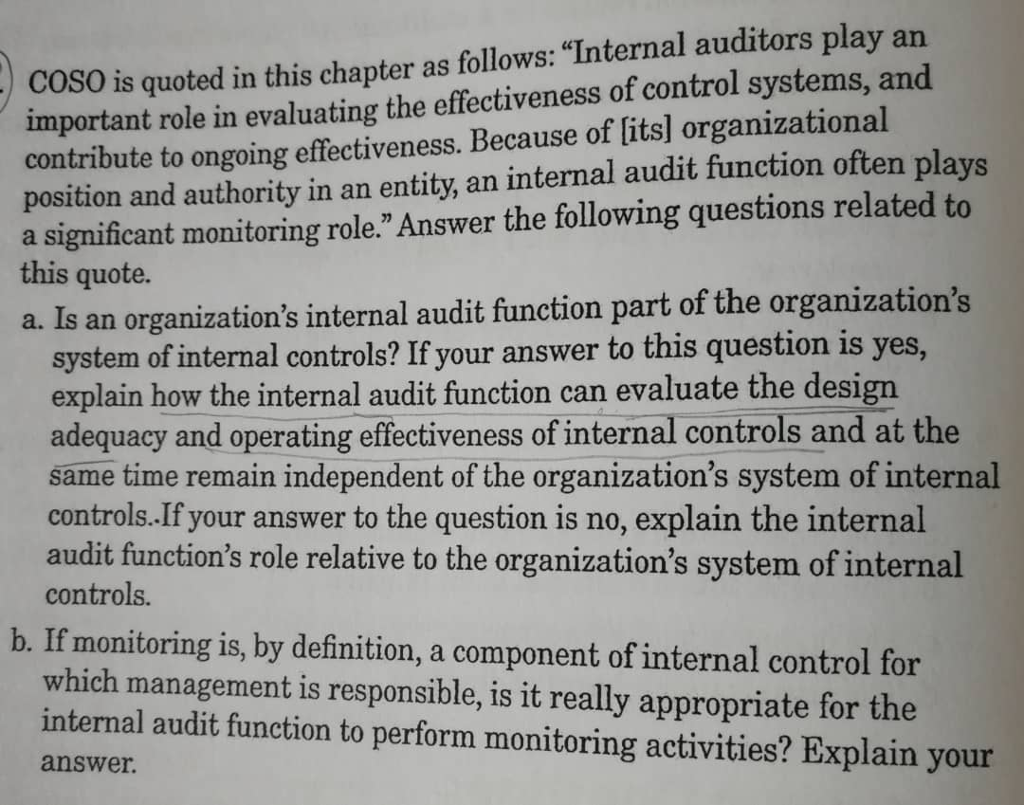 This is an internal audit question. Pls give a detailed answer