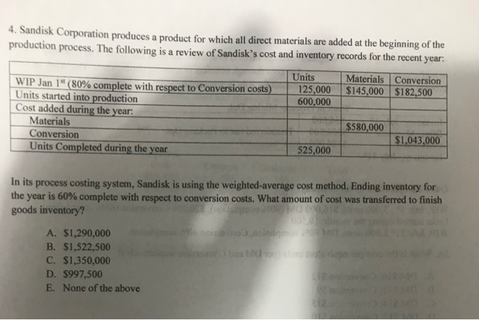 Sandisk Corporation produces a product for which all direct materials are added