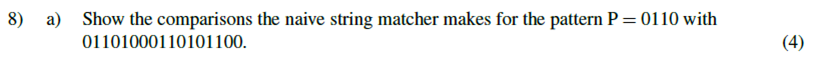 Show the comparisons the naive string matcher makes for the pattern
