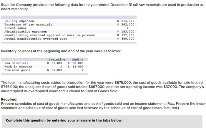  Income COGS COGM Statement Schedule Schedule Prepare an income statement for