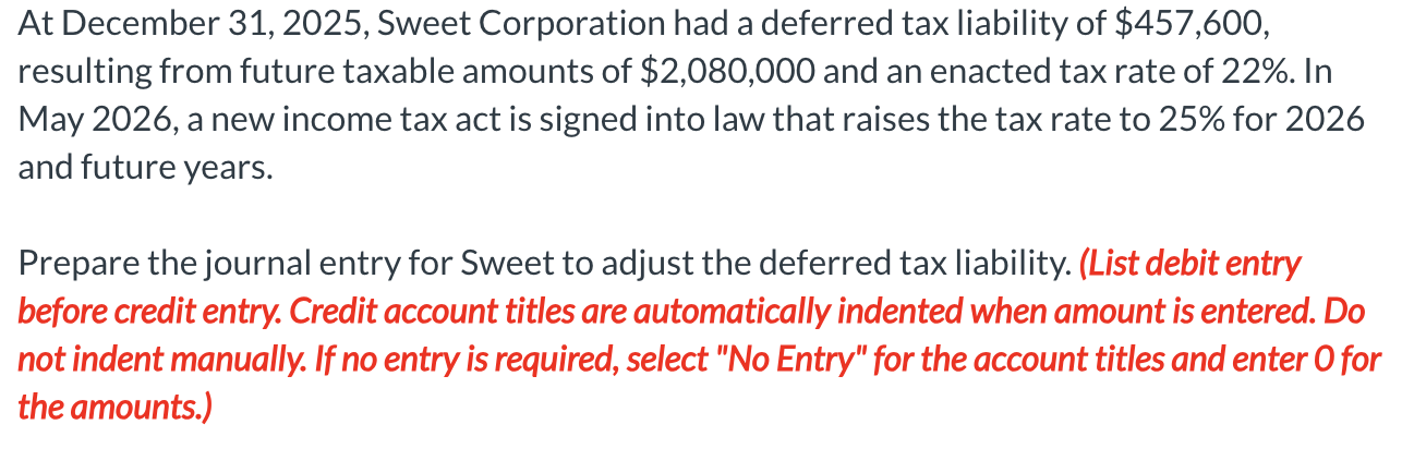  At December 31,2025, Sweet Corporation had a deferred tax liability of