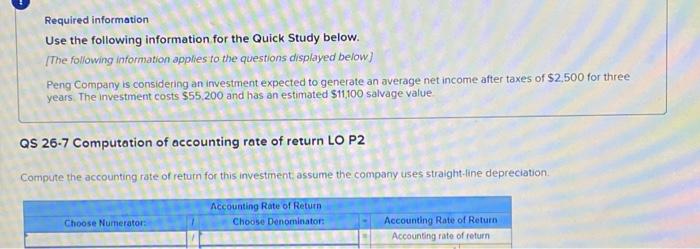  Required information Use the following information for the Quick Study below.