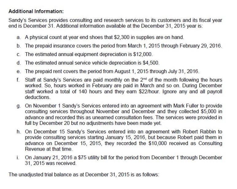 in Equity, and a classified Statement of Financial Position for Sandys Services