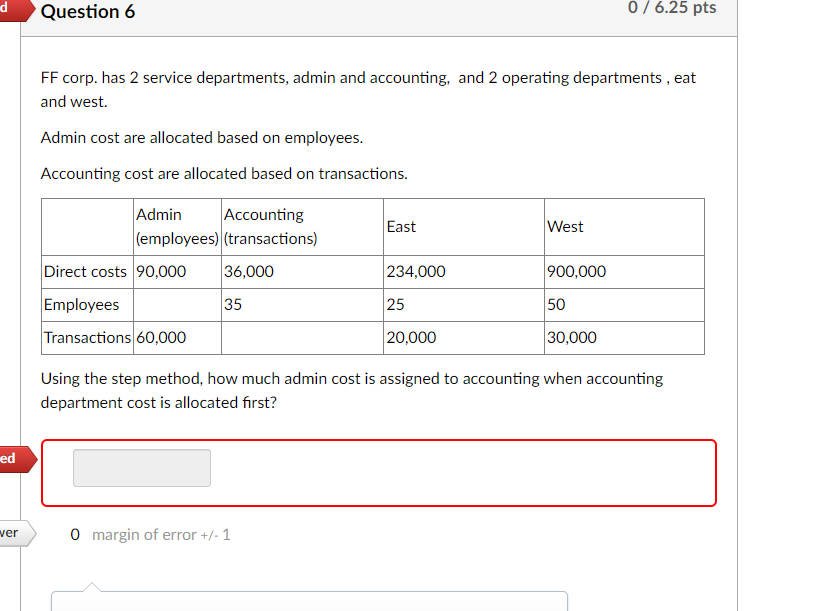 departments, admin and accounting, and 2 operating departments, eat and west. Admin