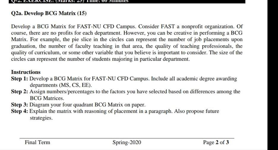 (War Q2a. Develop BCG Matrix (15) Develop a BCG Matrix for
