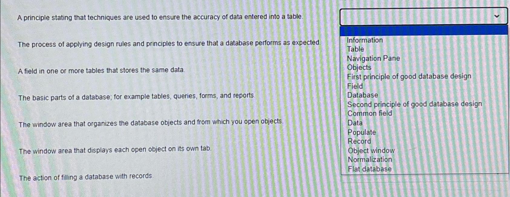  Match each term in the second column with its correct definition