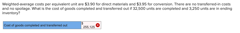  Weighted-average costs per equivalent unit are $3.90 for direct materials and